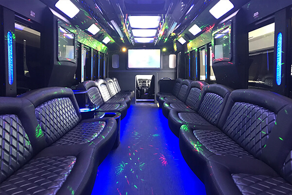 50 passengers Denver party bus with a 5000 watt sound system